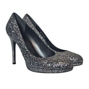 Stuart Weitzman Graphite Glitter Stiletto Heels Mob Wife Clubwear Prom Size 9.5